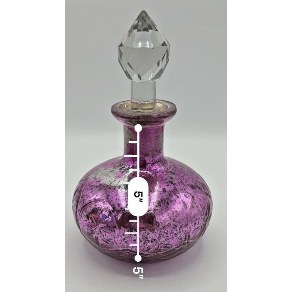 Pink Mercury Glass Globular Large Bottle Faceted Crystal Cut Stopper 8.5” Genie - Picture 13 of 13